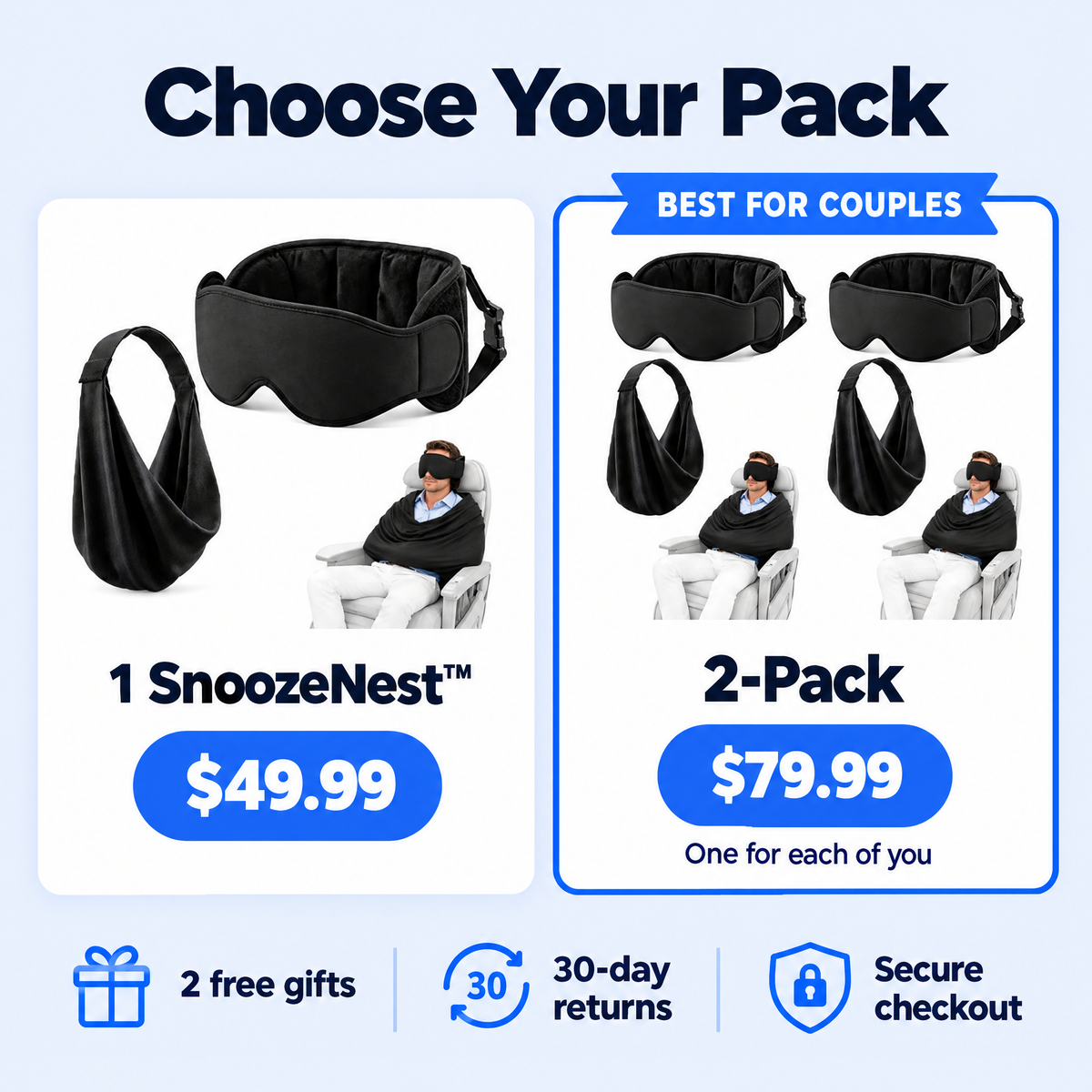 Choose your pack: 1 SnoozeNest $49.99 or 2-Pack $79.99