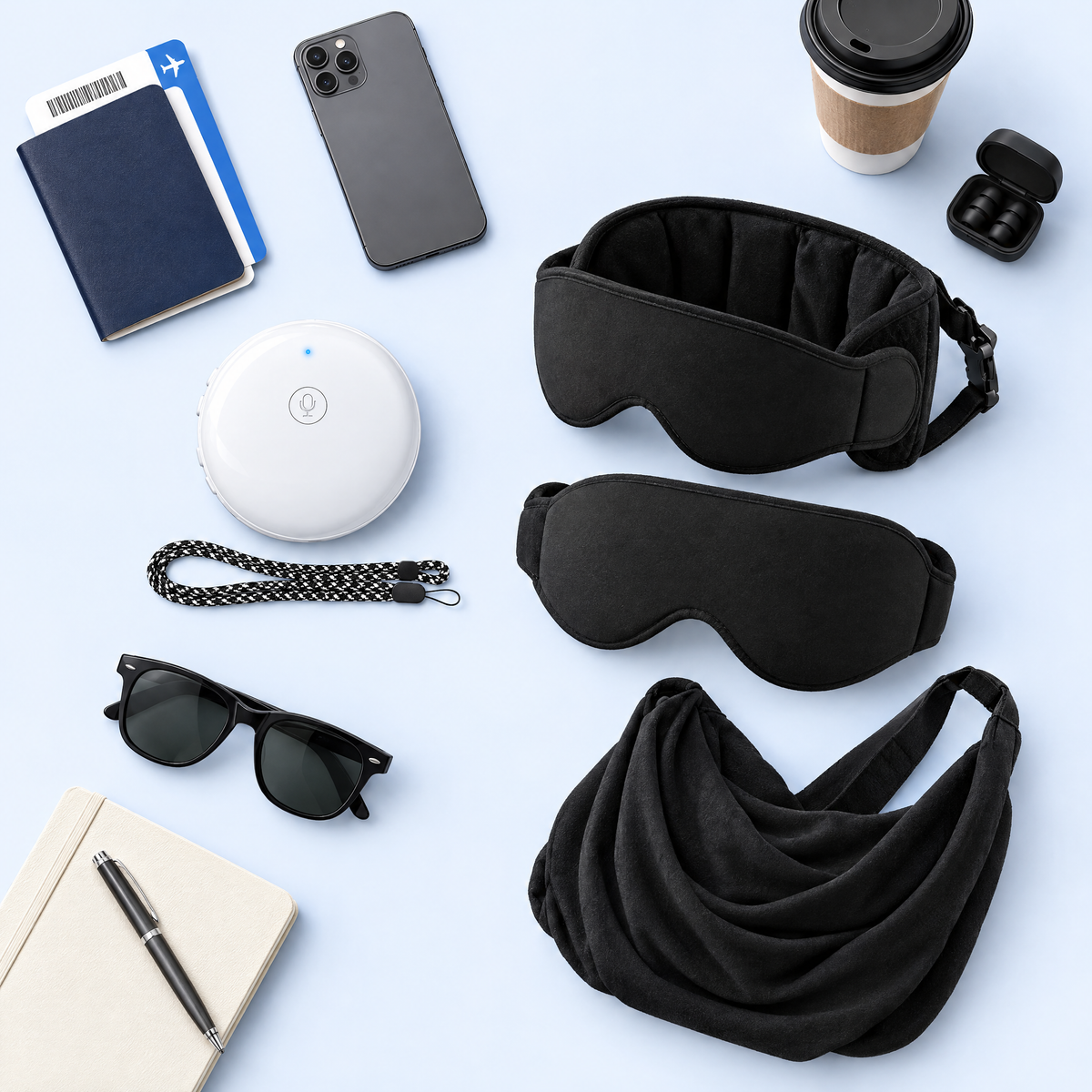 SnoozeNest travel sleep set and CrewTalk AI translator with travel essentials